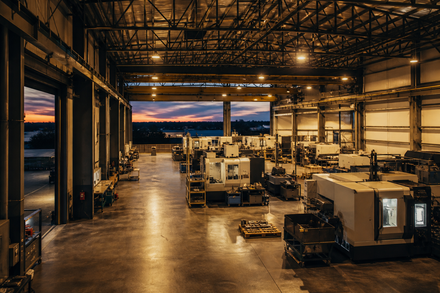 Factory floor at dusk